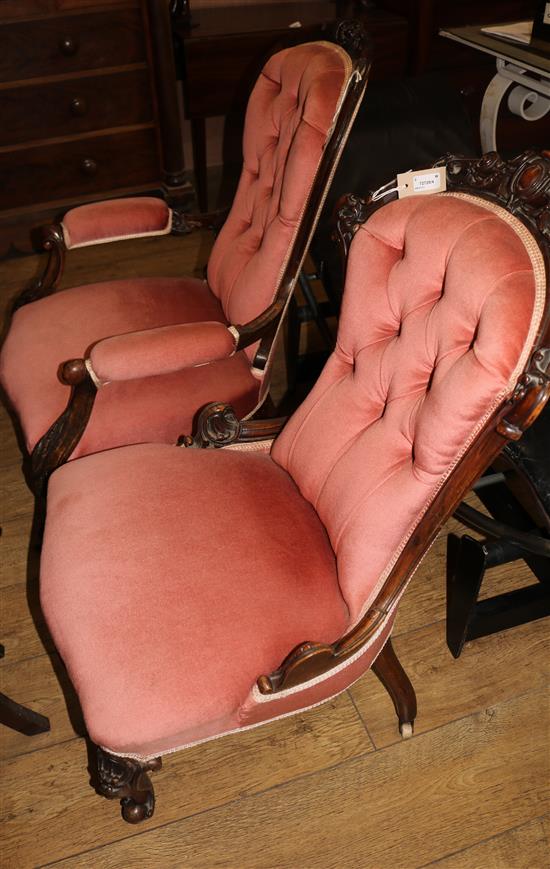 A Victorian mahogany buttonback elbow chair and a similar nursing chair
